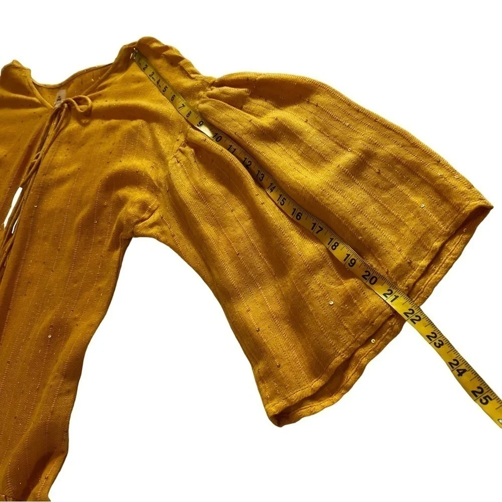 NWT PilyQ Haven Angelica Sequin Tunic XS/S Mustard Yellow Ruffled Swim Coverup